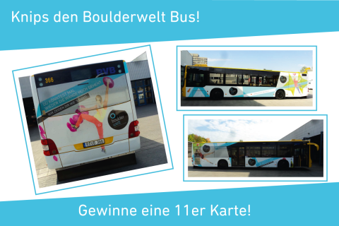 Gewinnspiel: Fotografiere den Boulderwelt Bus und gewinne eine 11er Karte.