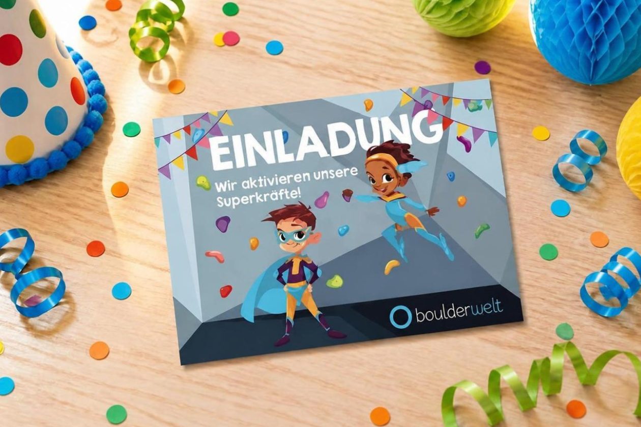 Kindergeburtstag in der Boulderwelt Regensburg feiern: Zusatzangebot Einladungskarte